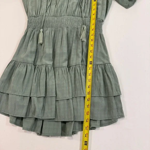 Entro Tiered Ruffle Mini Dress Women Large Sage Green Smocked Waist Cottagecore - Picture 9 of 9